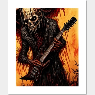 Music guitar deathmetal skeleton Posters and Art